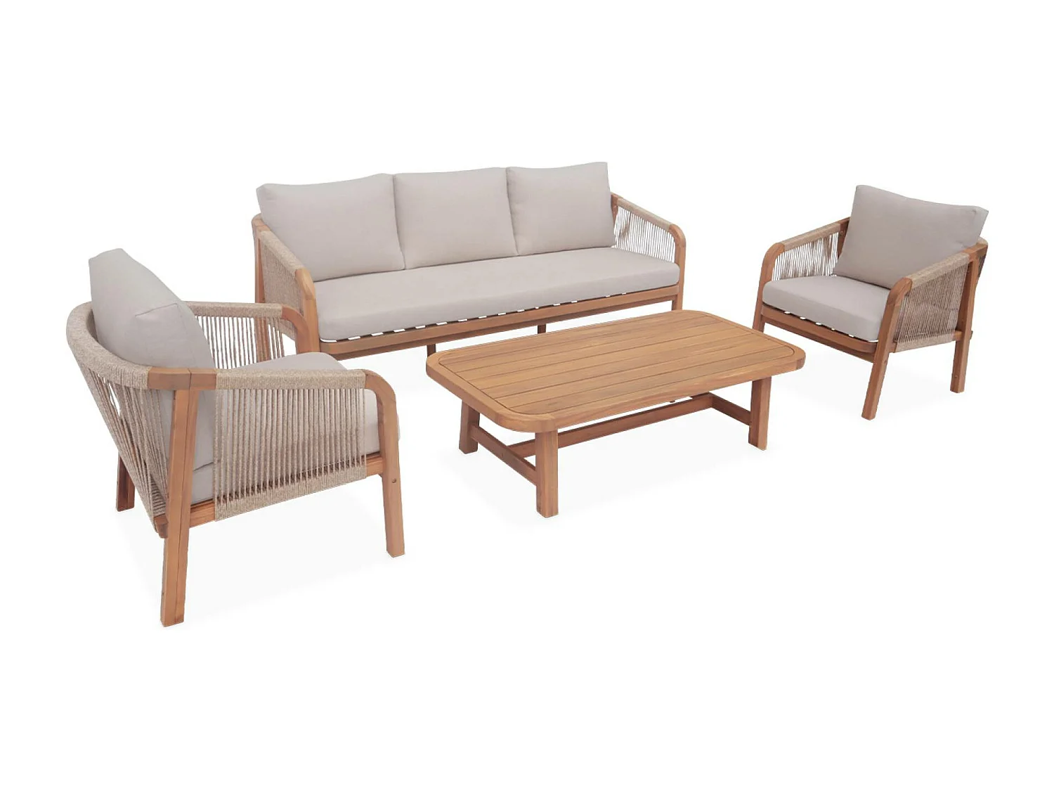 Set da giardino in legno e corda 5 posti, beige