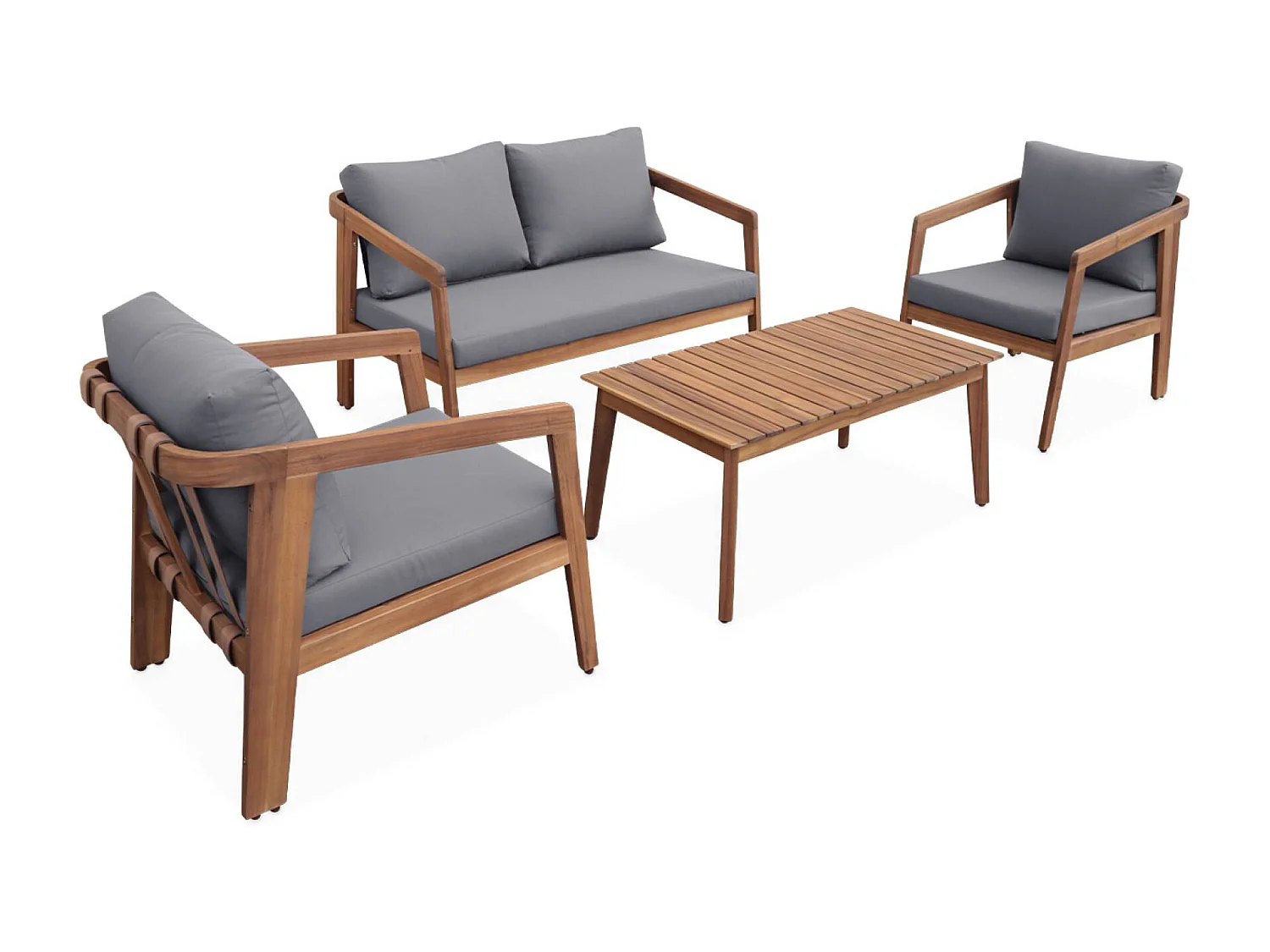 Set di mobili da giardino a 4 posti in legno di acacia, grigio