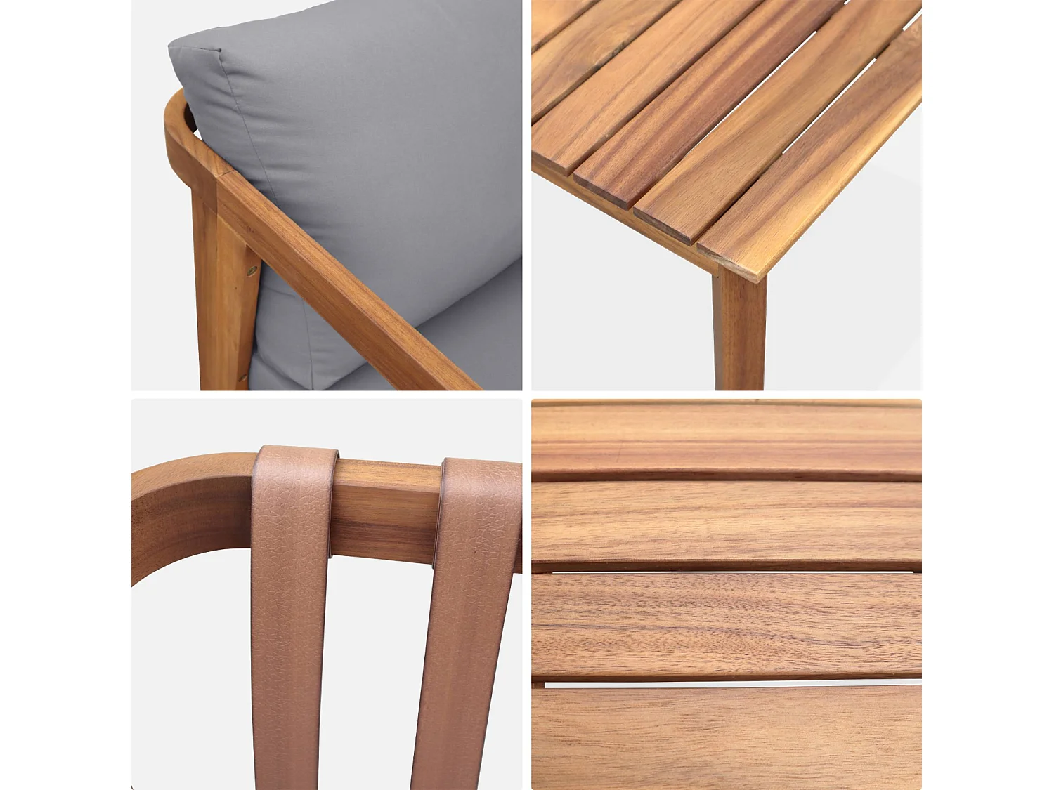 Set di mobili da giardino a 4 posti in legno di acacia, grigio