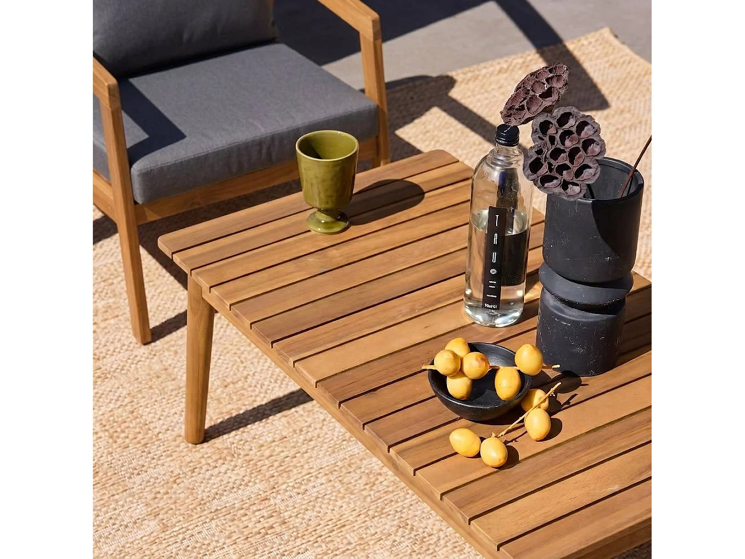 Conjunto de jardín de madera, 4 plazas, Gris