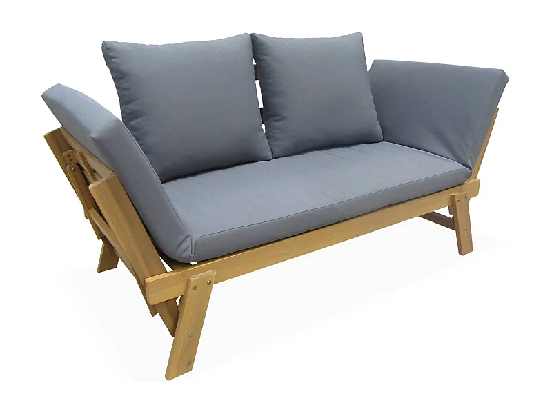 Banquette de jardin grise 2/3 places Jalance. accoudoirs modulables 155/200x72x74.5cm