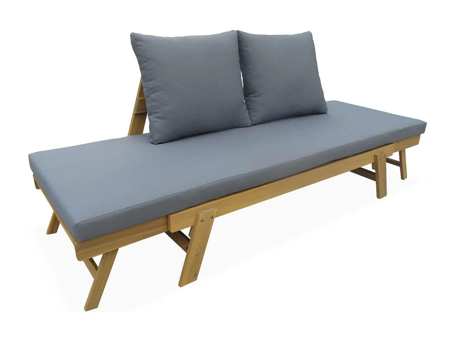 Banquette de jardin grise 2/3 places Jalance. accoudoirs modulables 155/200x72x74.5cm