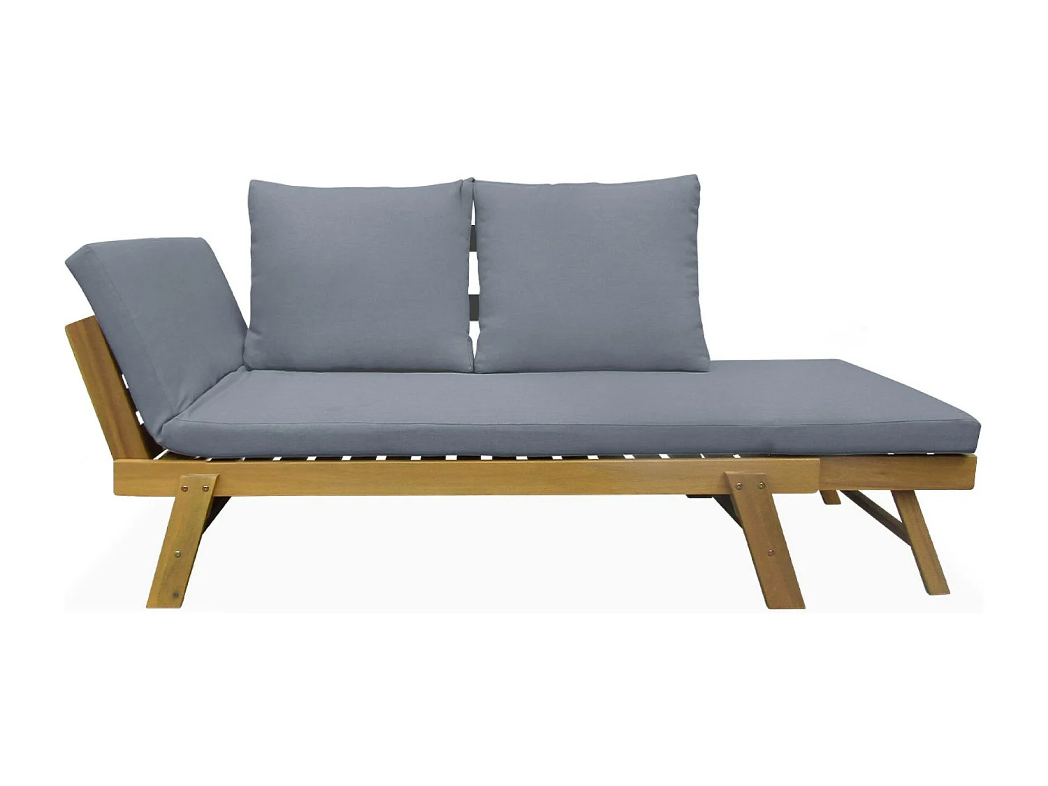 Banquette de jardin grise 2/3 places Jalance. accoudoirs modulables 155/200x72x74.5cm