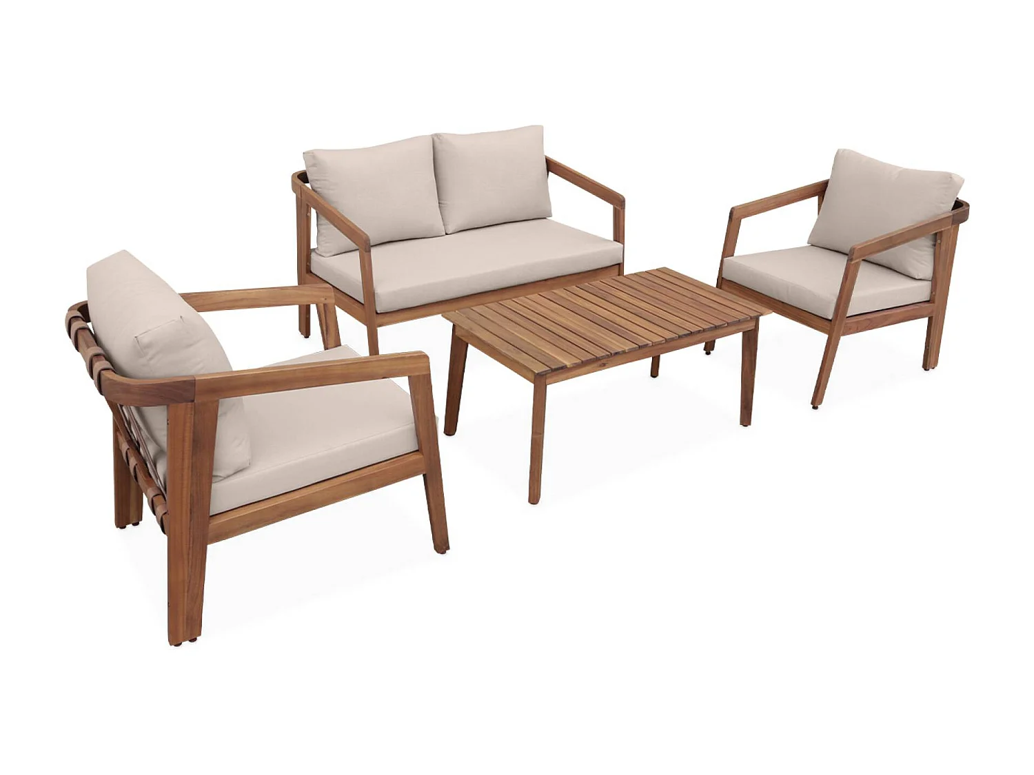 Conjunto de muebles de jardín de madera de 4 plazas beige