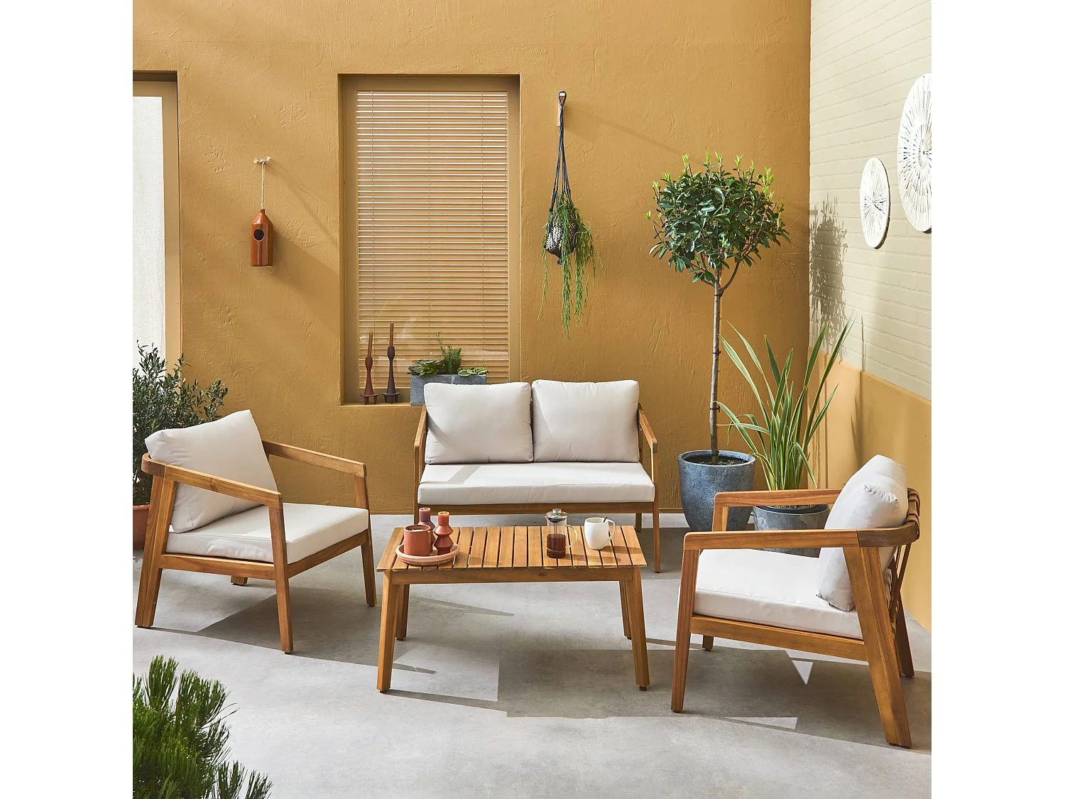 Conjunto de muebles de jardín de madera de 4 plazas beige