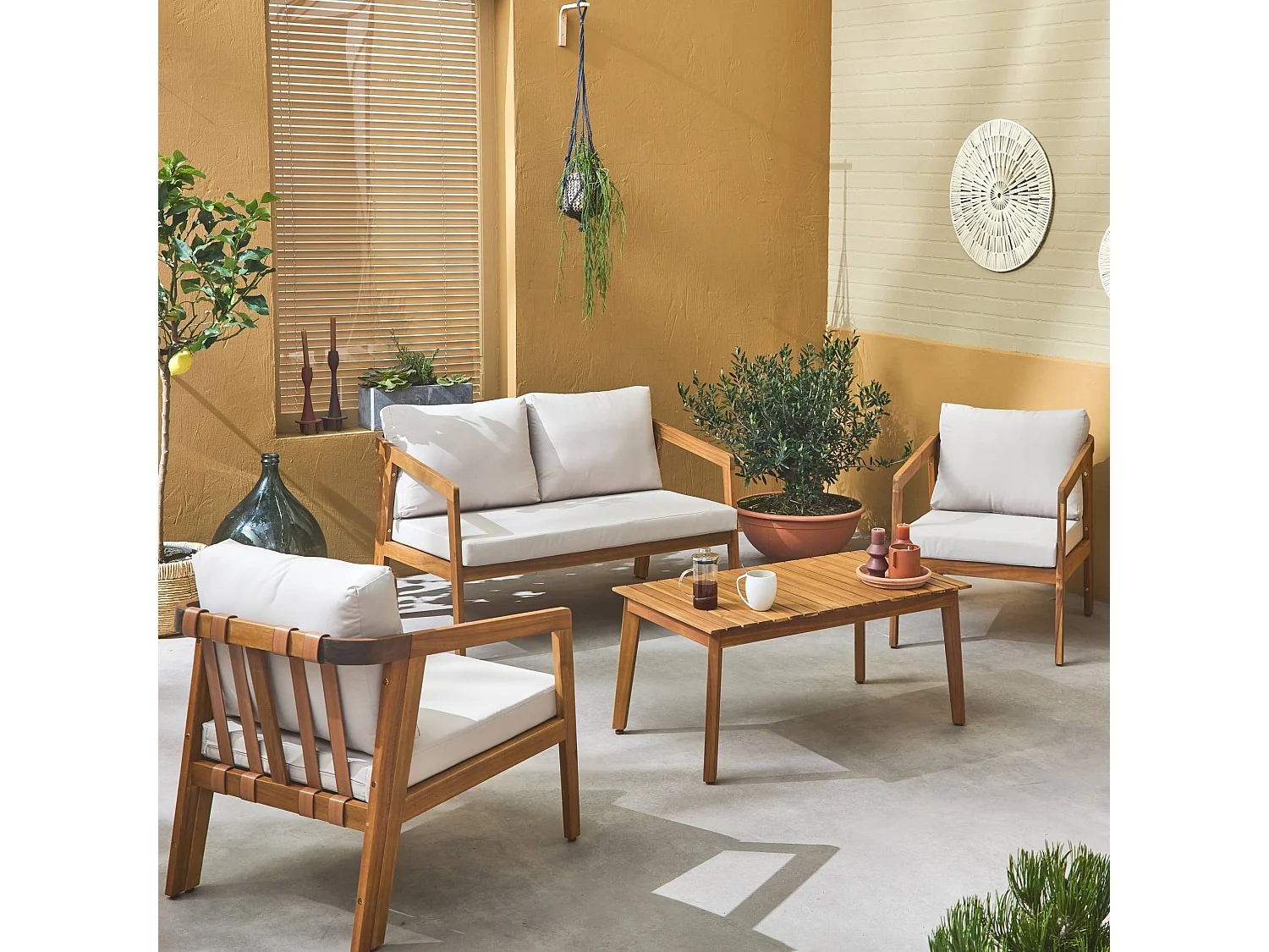 Conjunto de muebles de jardín de madera de 4 plazas beige