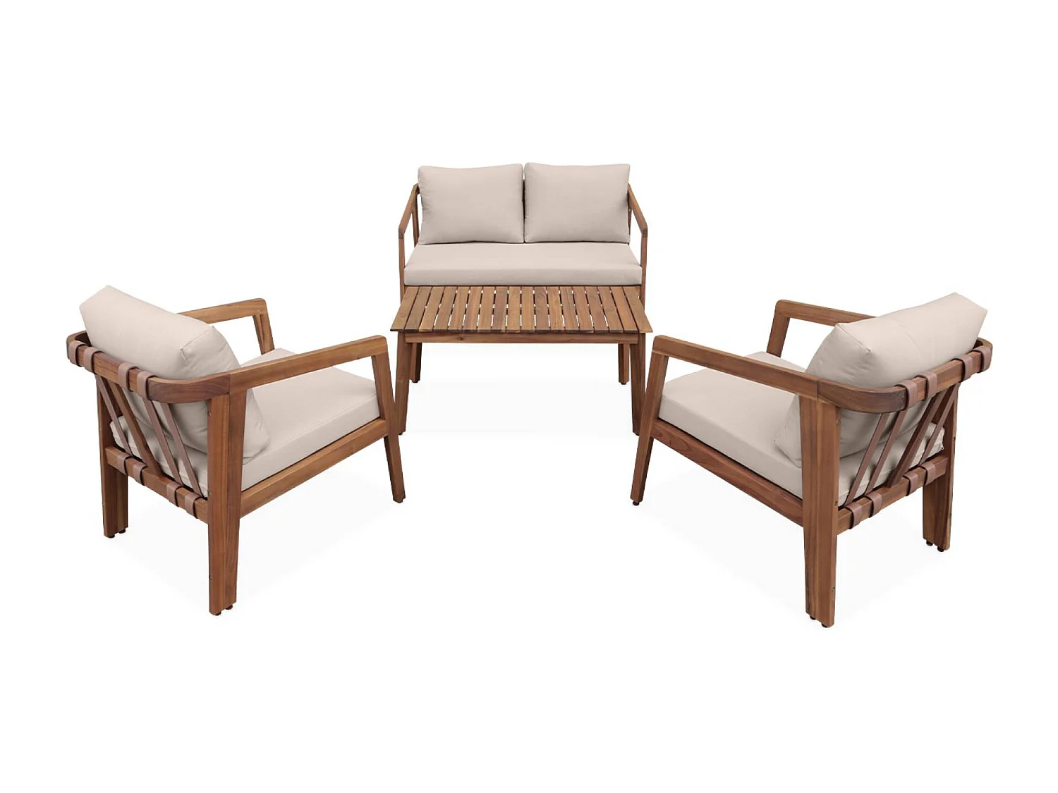 Conjunto de muebles de jardín de madera de 4 plazas beige