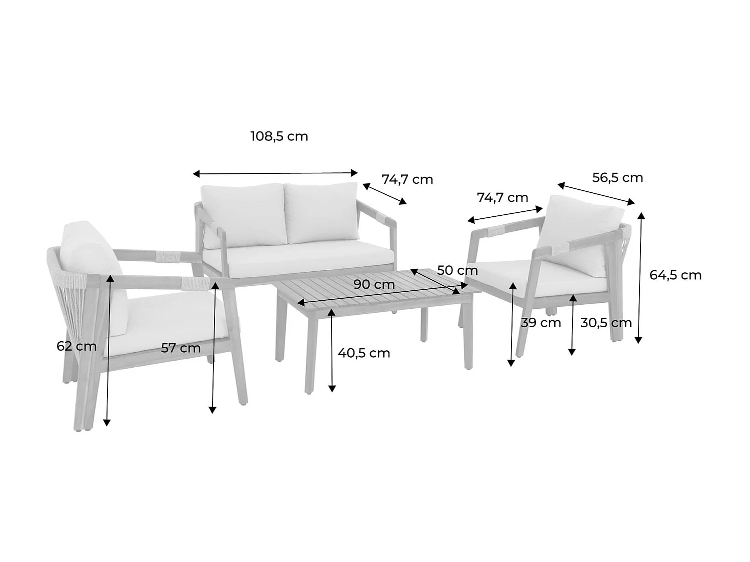 Conjunto de muebles de jardín de madera de 4 plazas beige