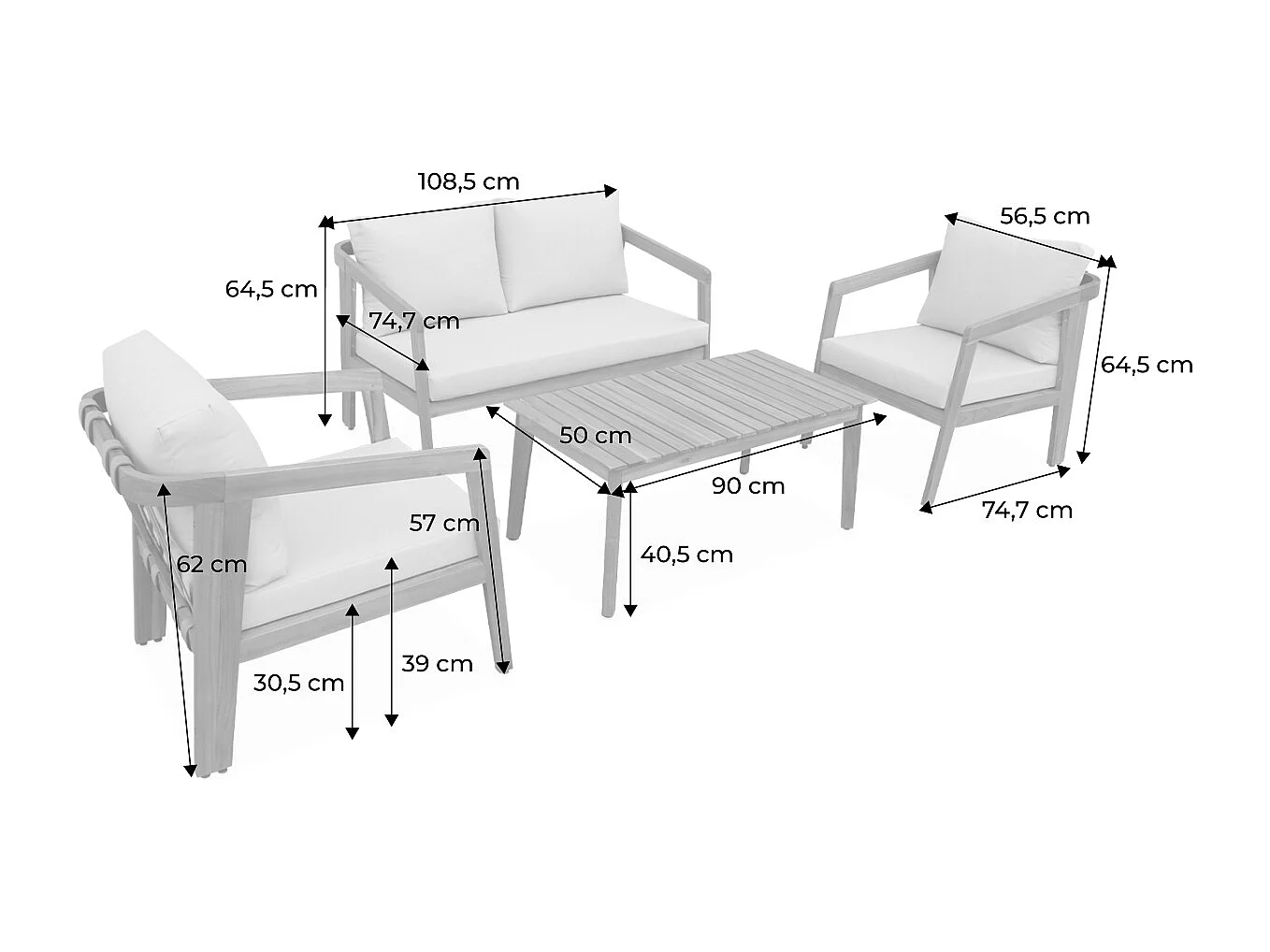 Conjunto de muebles de jardín de madera de 4 plazas beige