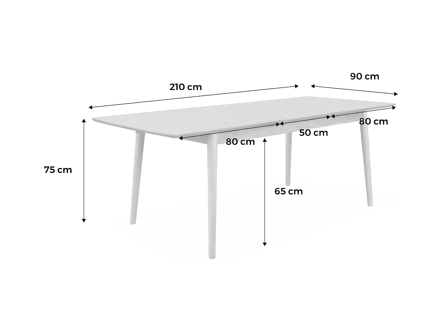 Mesa de comedor rectangular extensible de 6-8 plazas negro