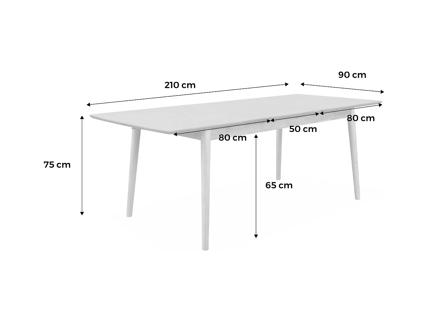 Mesa de comedor rectangular extensible de 6-8 plazas negro