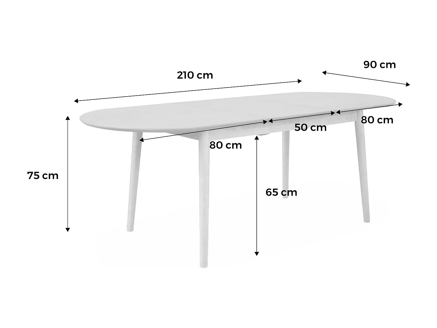 Table à manger extensible noire ovale Lisa 6 à 8 places. 160 à 210 cm