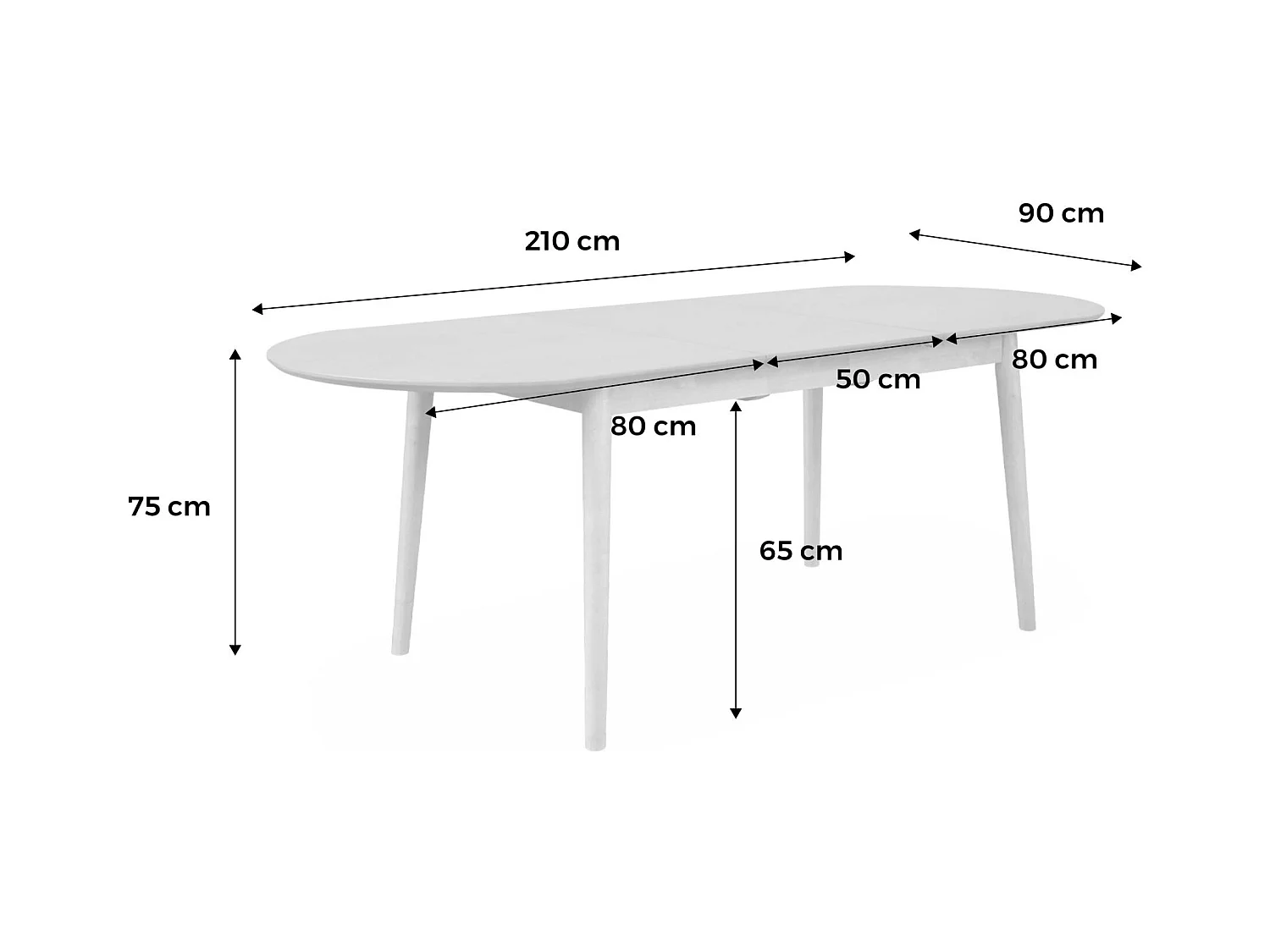 Mesa de comedor ovalada y extensible de 6 a 8 plazas negro