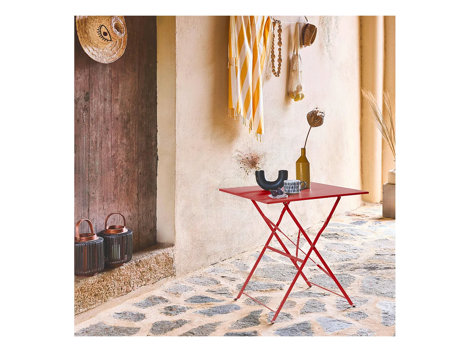 Mesa de jardín bistro plegable de metal 70x70cm terracotta