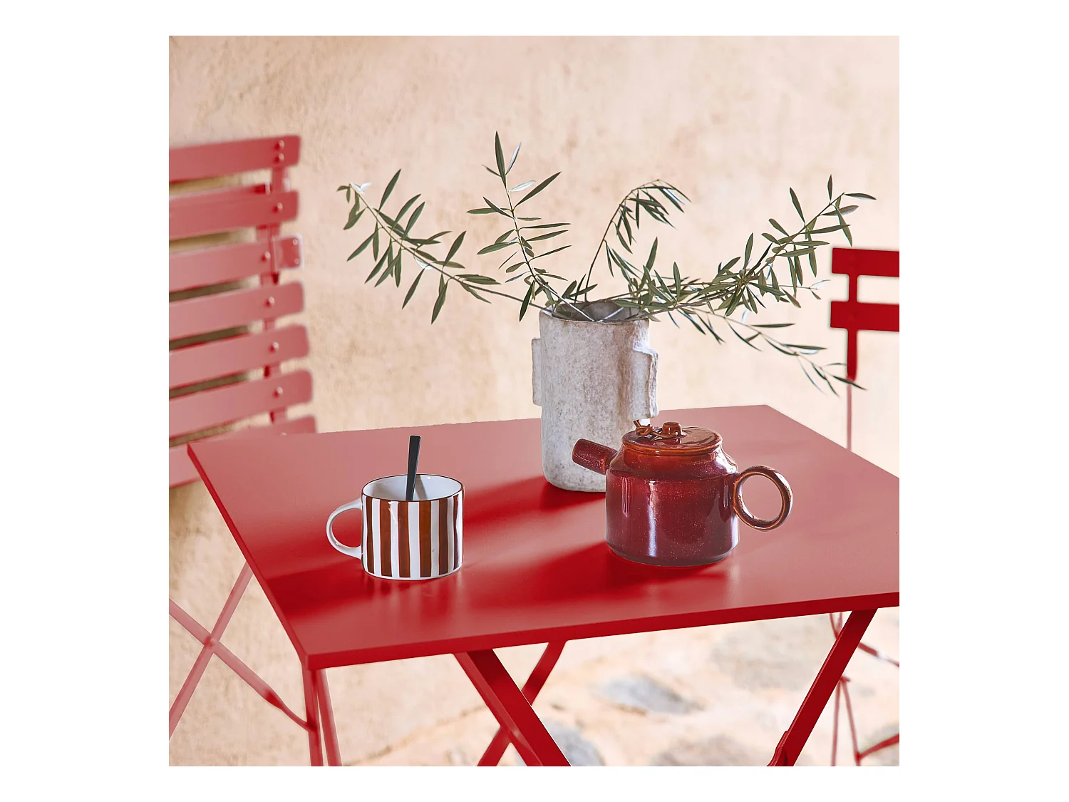 Mesa de jardín bistro plegable de metal 70x70cm terracotta