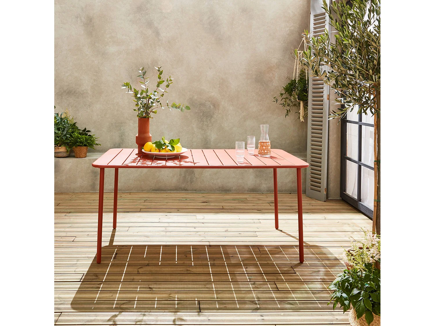 Table de jardin métal 6-8 places. terracotta. Amelia. 160x90xH72.5cm