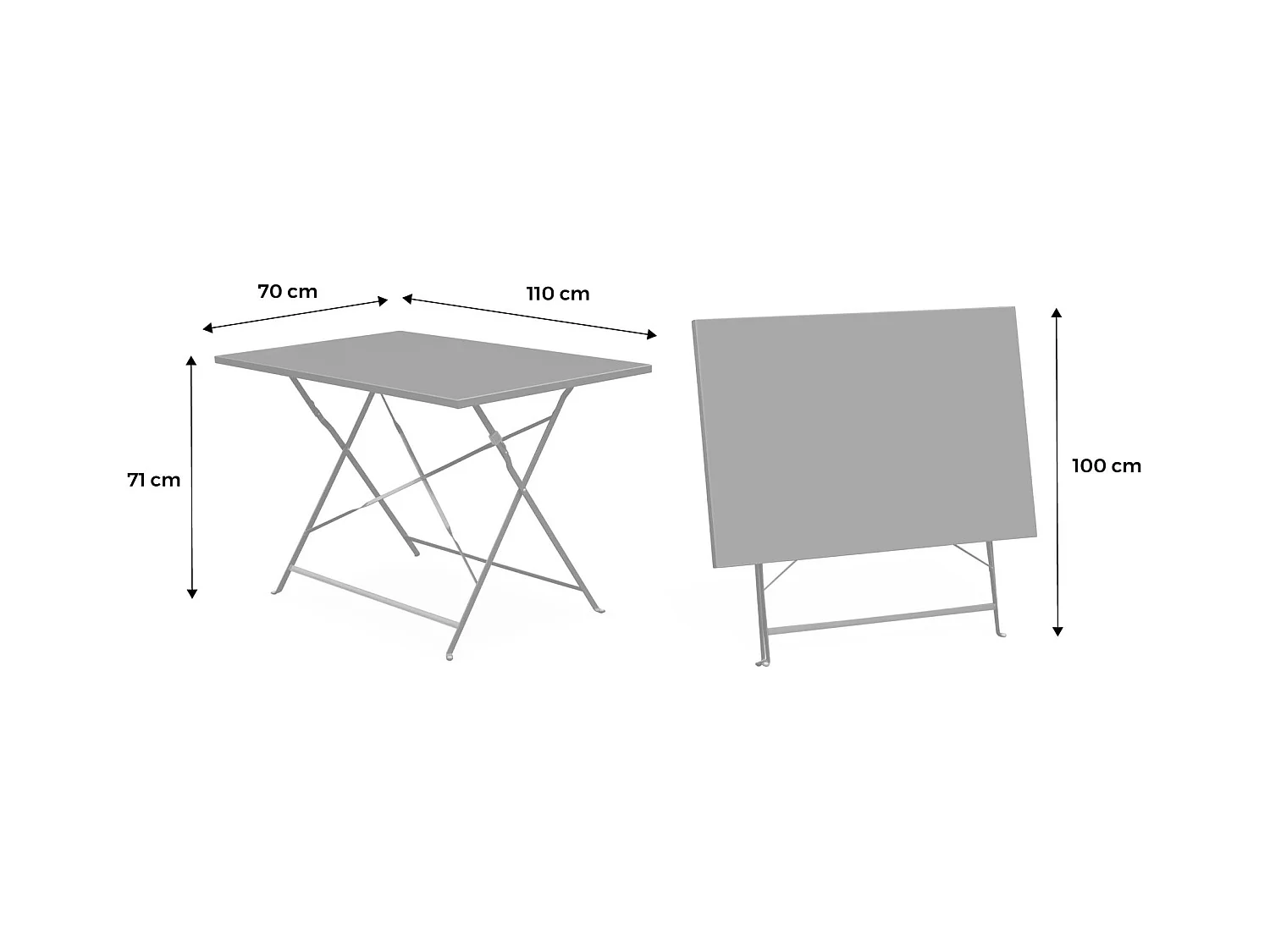 Table de jardin bistrot rectangulaire pliable métal 110 x 70cm. 4 places
