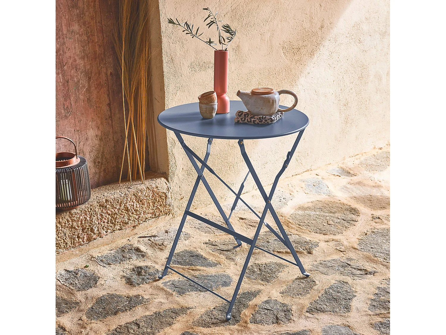 Table de jardin bistrot ronde Ø60cm pliable en acier thermolaqué