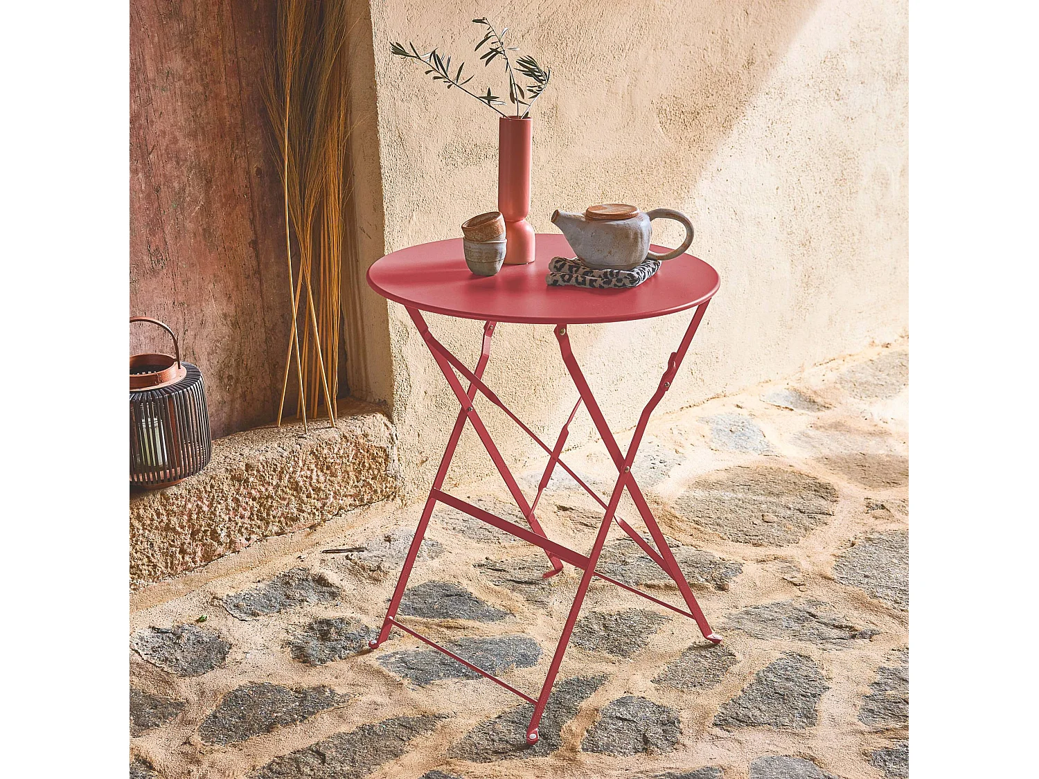 Mesa de jardín bistro plegable de metal 60cm, 2 plazas terracotta