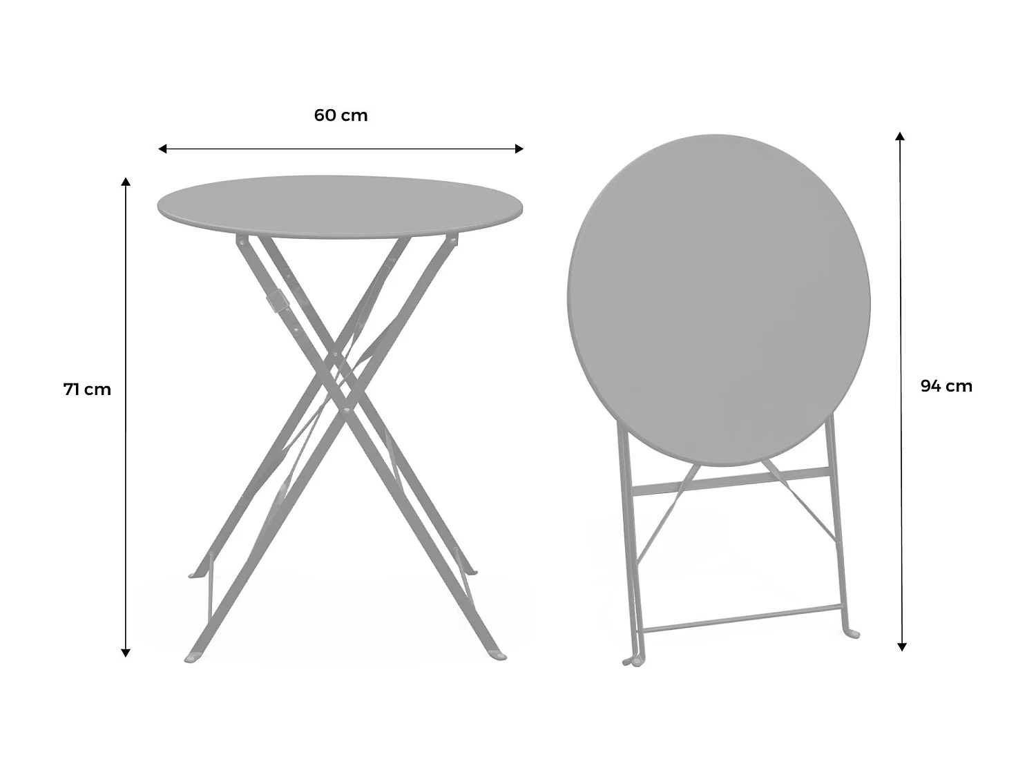 Mesa de jardín bistro plegable de metal 60cm, 2 plazas terracotta