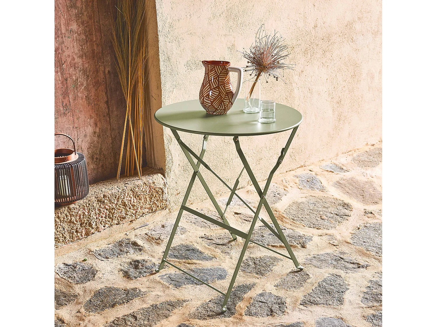 Mesa de jardín bistro plegable de metal 60cm, 2 plazas verde grisáceo
