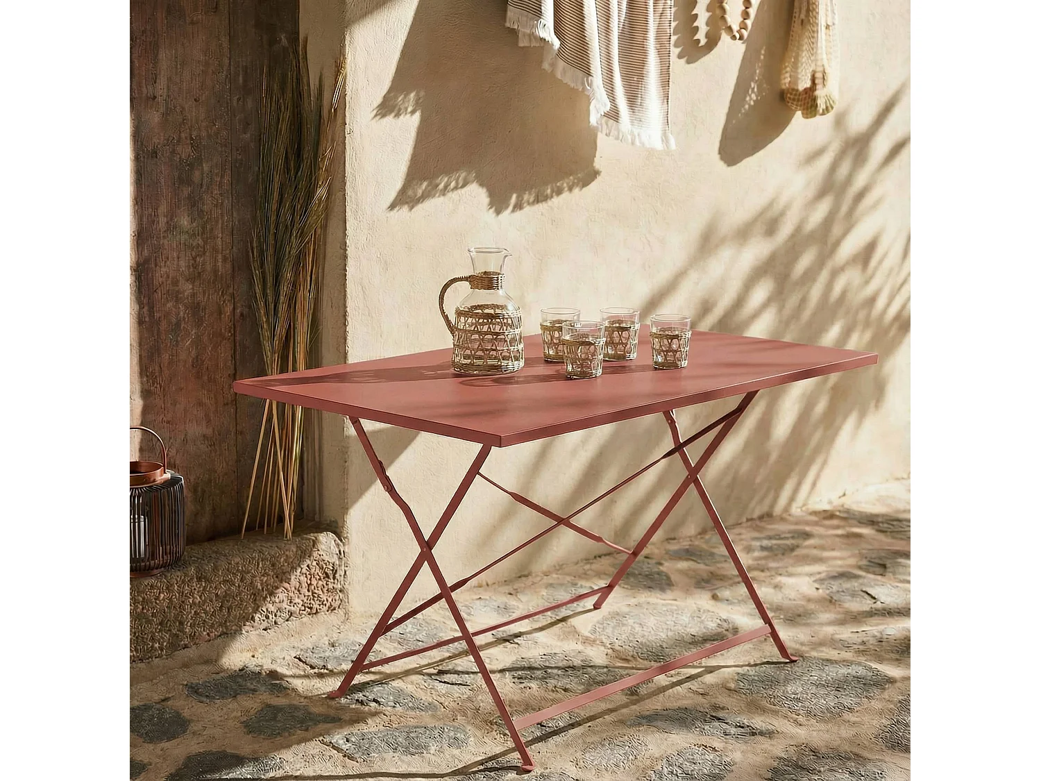 Mesa de jardín bistro plegable de metal 70cm, 4 plazas terracotta