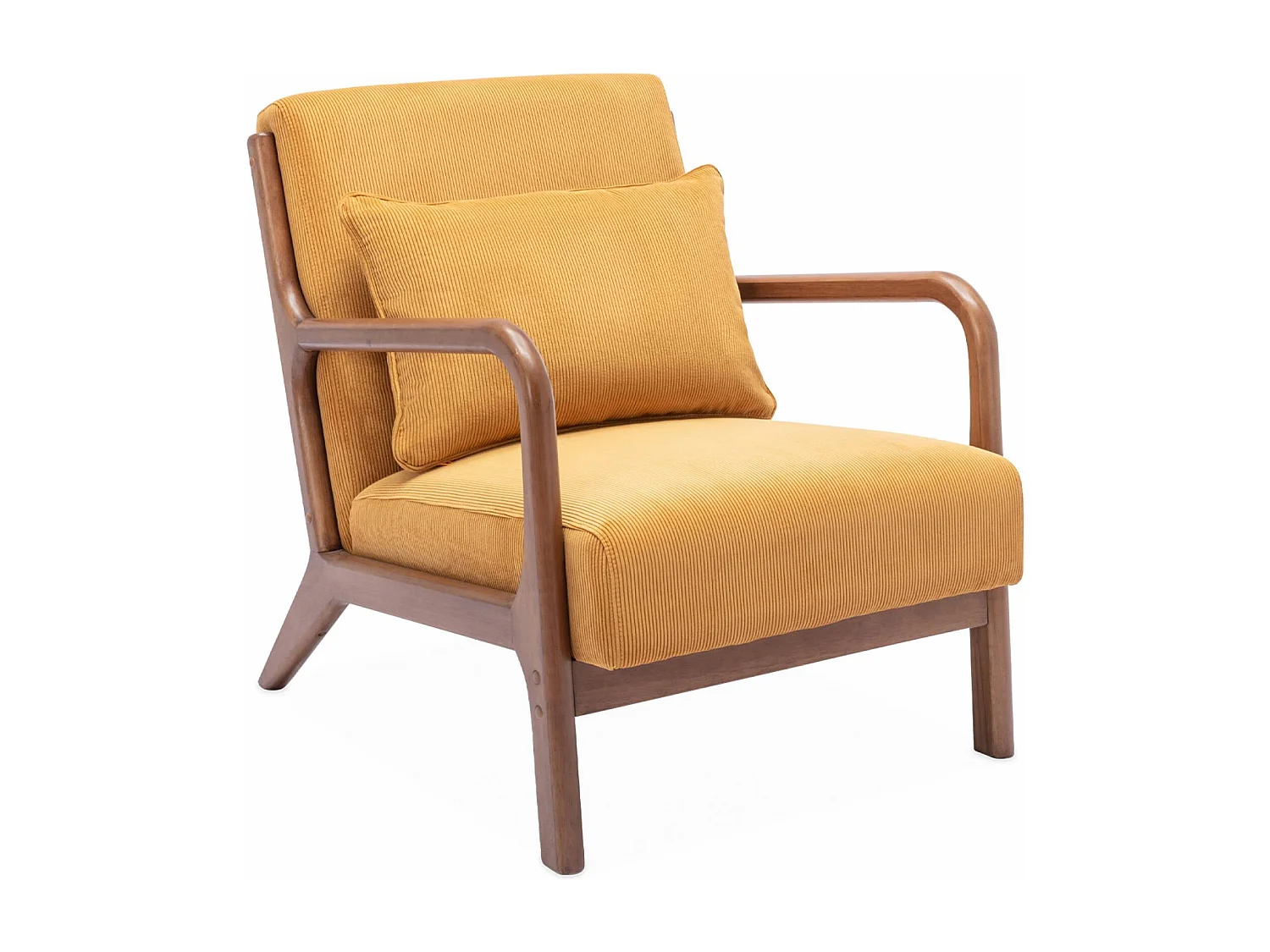 Poltrona scandinava in velluto a coste e legno di hevea, ocra