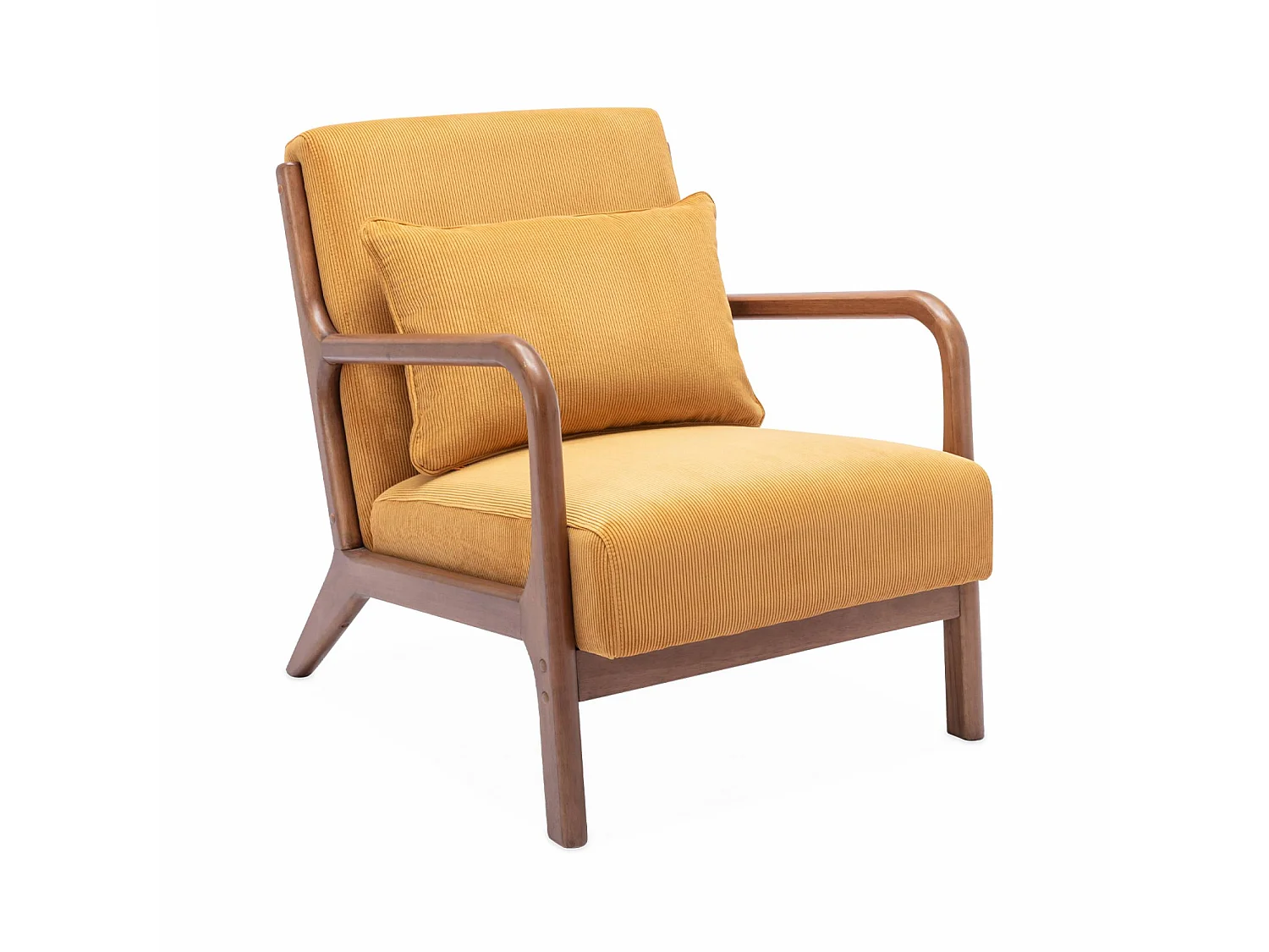 Poltrona scandinava in velluto a coste e legno di hevea, ocra