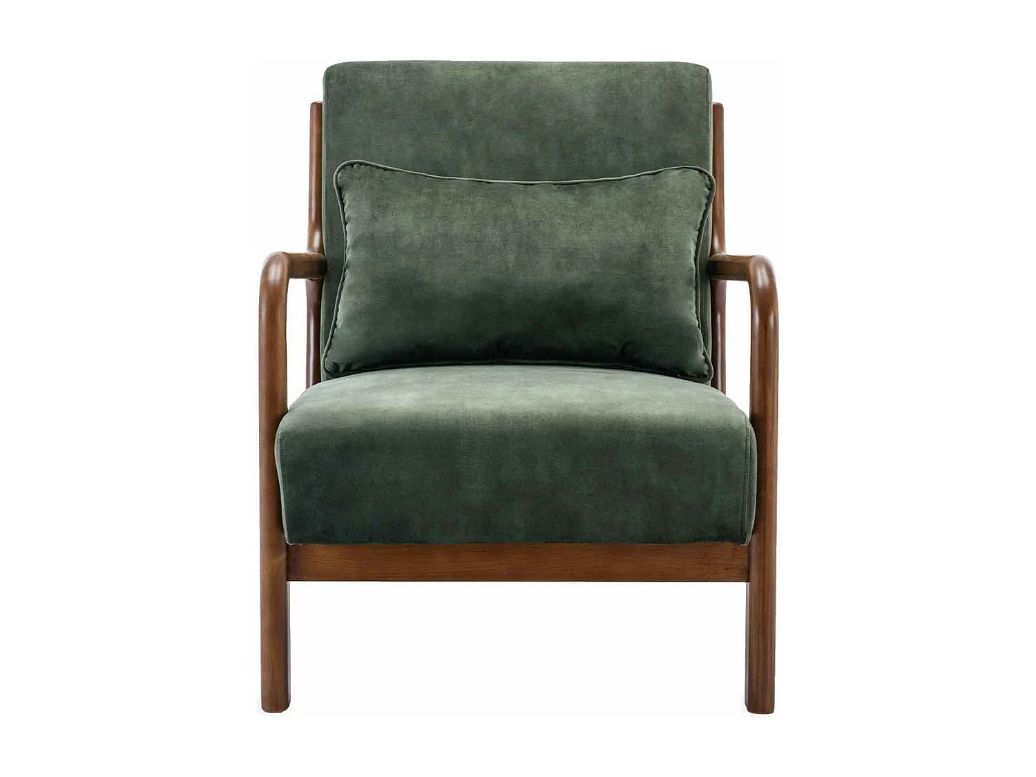 Poltrona scandinava in velluto e legno di hevea tinto noce chiaro,