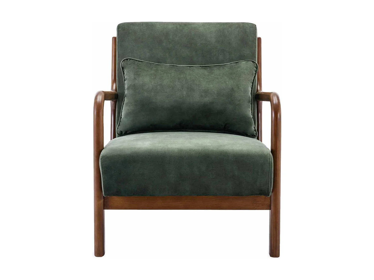 Poltrona scandinava in velluto e legno di hevea tinto noce chiaro,