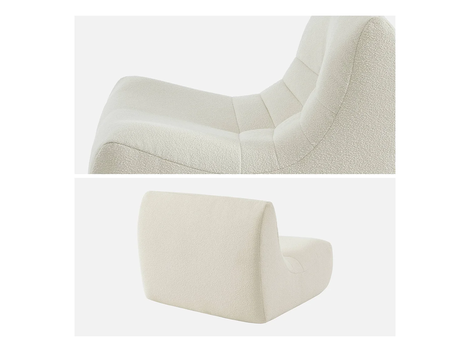 Fauteuil chauffeuse en bouclette texturée blanc style contemporain 1 place