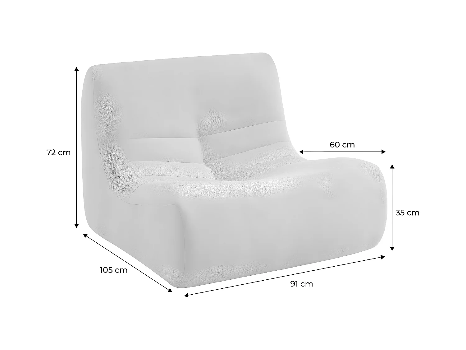 Fauteuil chauffeuse en bouclette texturée blanc style contemporain 1 place