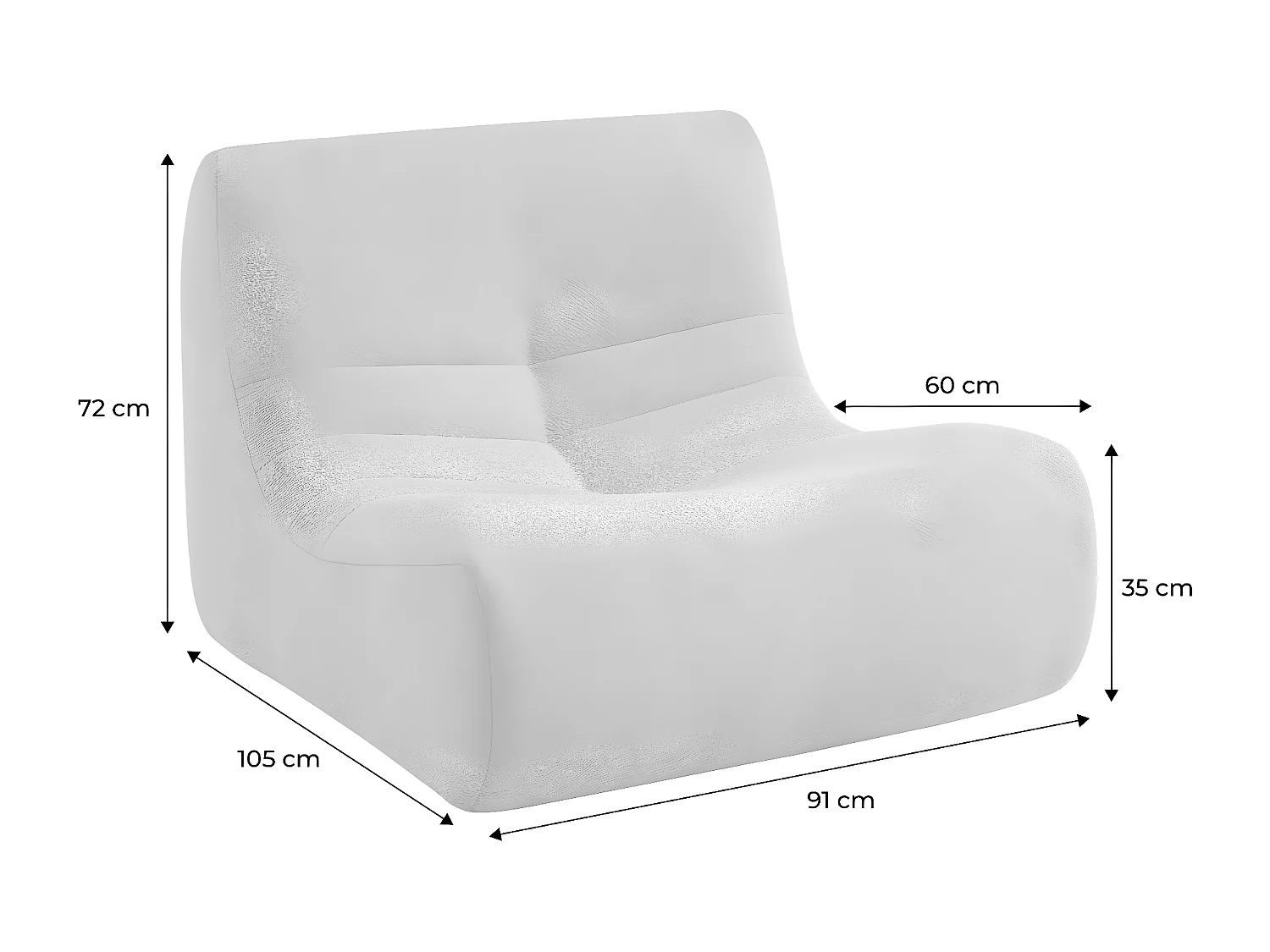 Fauteuil chauffeuse en bouclette texturée blanc style contemporain 1 place