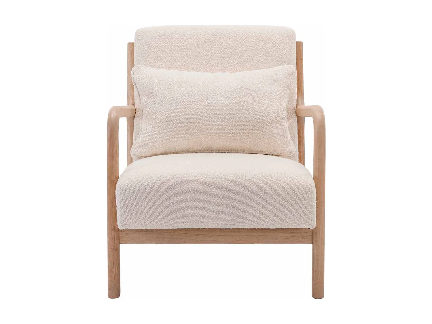 Poltrona scandinava in legno e tessuto bouclé testurizzato, beige