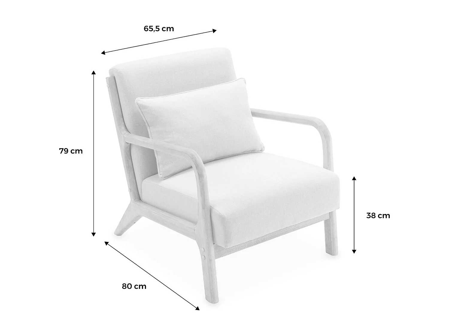 Poltrona scandinava in legno e tessuto bouclé testurizzato, beige