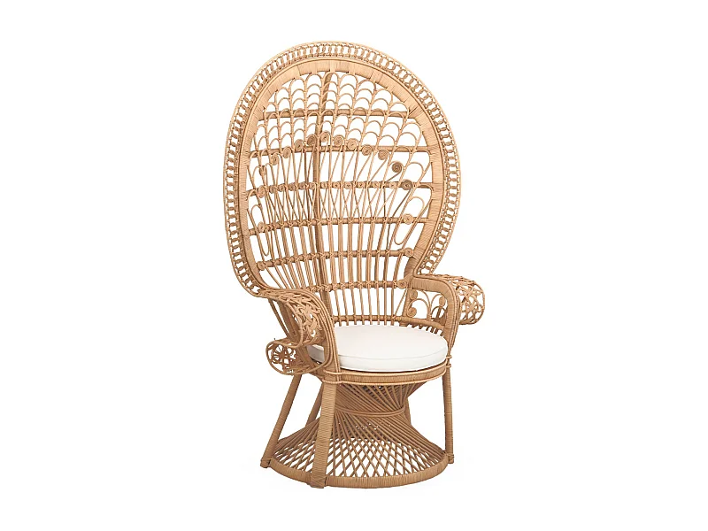 Fauteuil vintage en rotin avec coussin d'assise. Mahe. L 110 x P 60 x H150cm