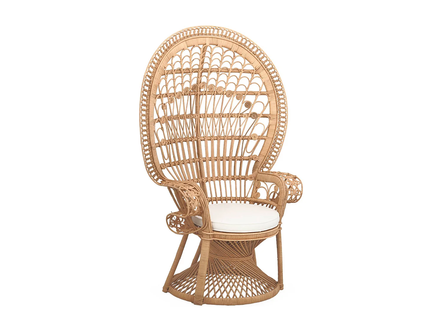 Fauteuil vintage en rotin avec coussin d'assise. Mahe. L 110 x P 60 x H150cm