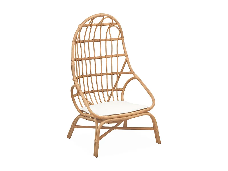 Sillón de ratán en forma de huevo con cojín natural