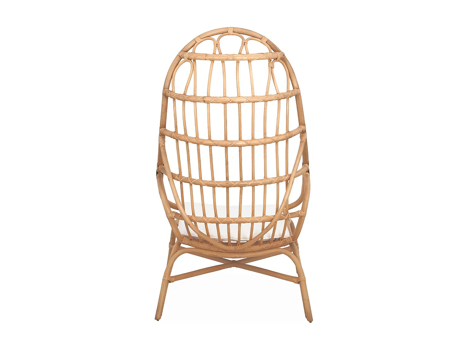 Sillón de ratán en forma de huevo con cojín natural