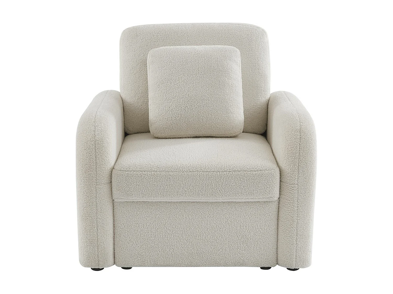 Sillón en tejido borreguito blanco, líneas redondeadas crema