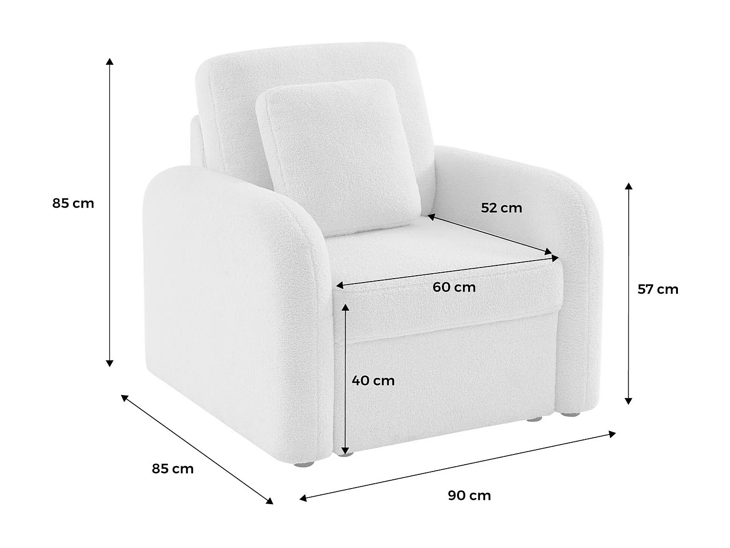 Sillón en tejido borreguito blanco, líneas redondeadas crema