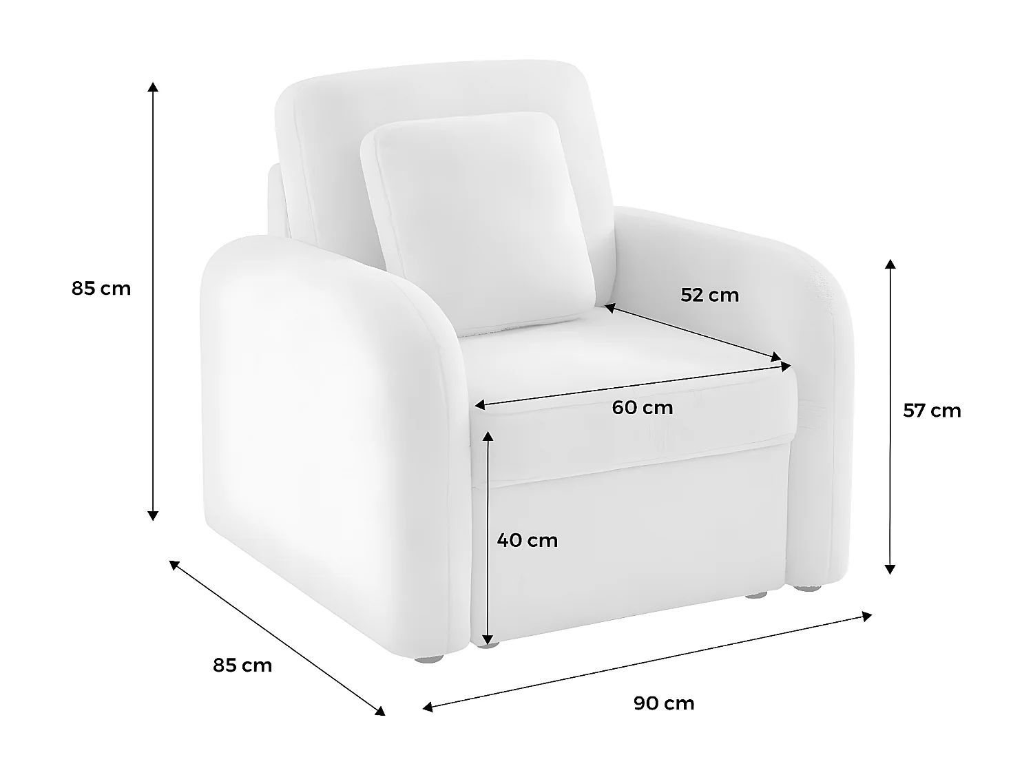 Sillón en tejido borreguito blanco, líneas redondeadas crema
