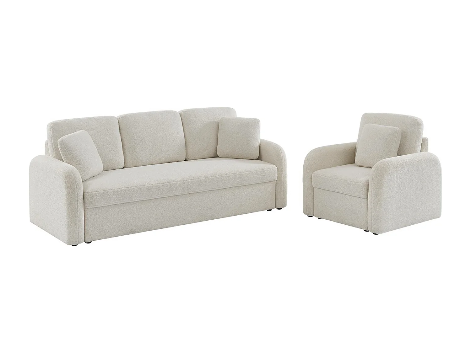 Sillón en tejido borreguito blanco, líneas redondeadas crema