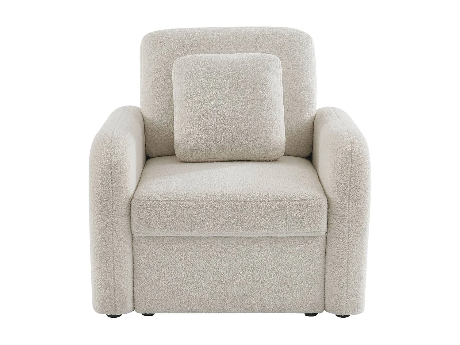 Sillón en tejido borreguito blanco, líneas redondeadas crema