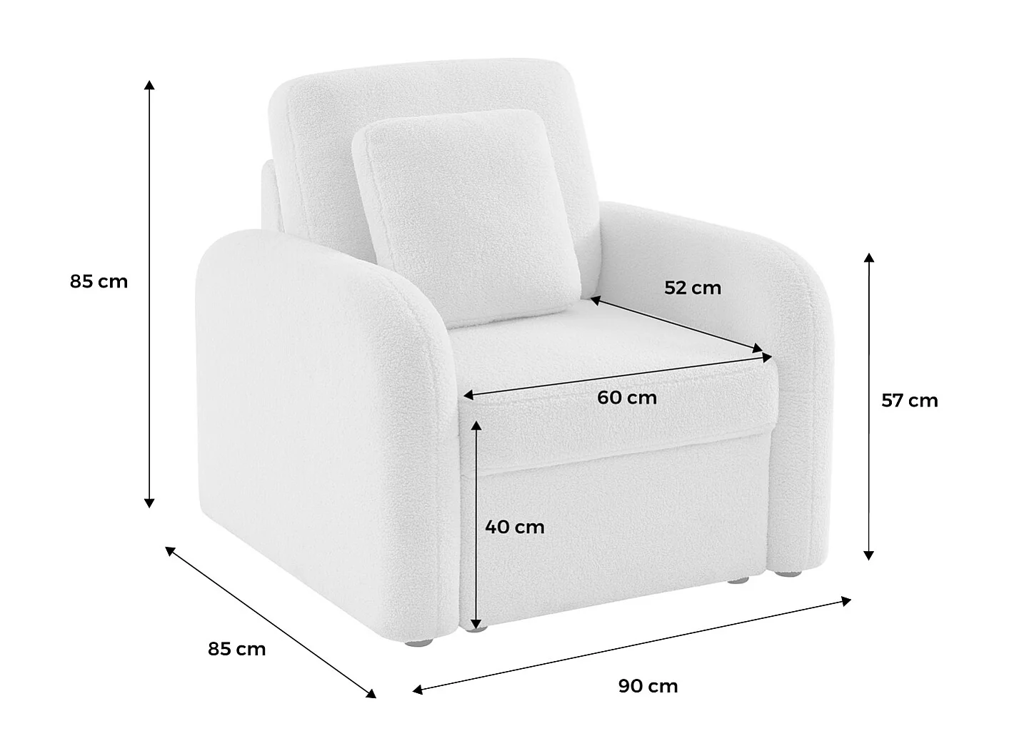 Sillón en tejido borreguito blanco, líneas redondeadas crema