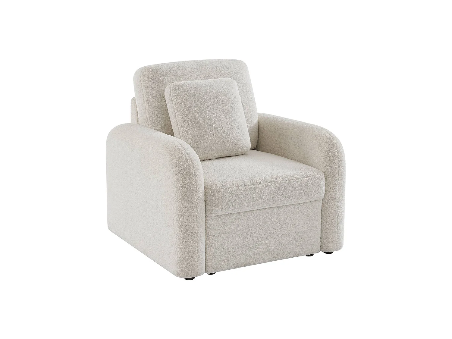 Fauteuil tissu bouclette crème. lignes arrondies. Milano. L 90 x P 85 x H 85cm