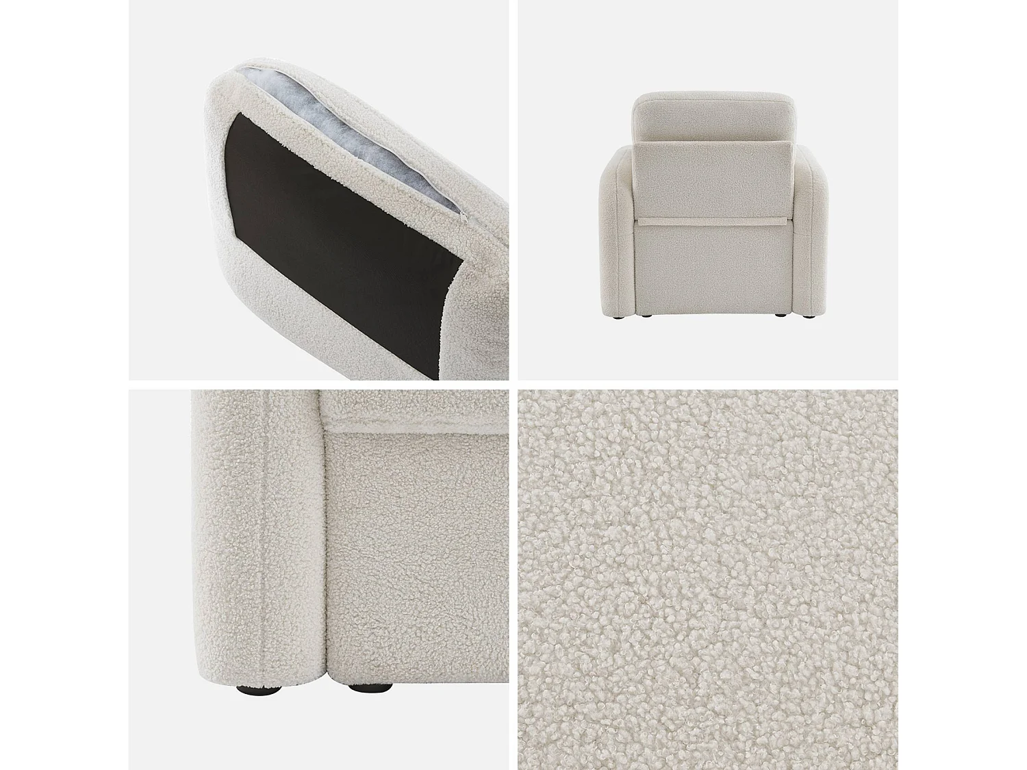 Fauteuil tissu bouclette crème. lignes arrondies. Milano. L 90 x P 85 x H 85cm