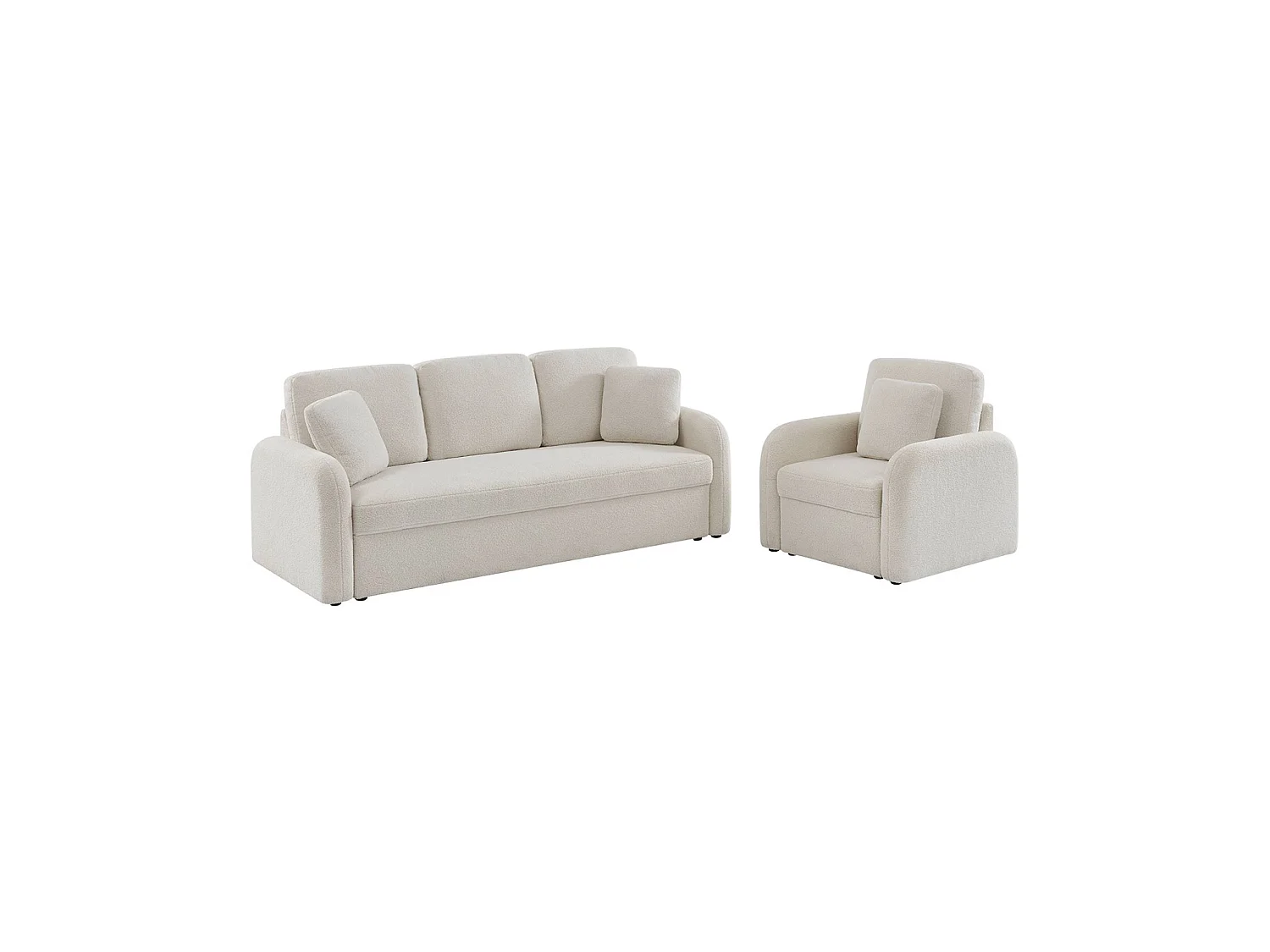 Fauteuil tissu bouclette crème. lignes arrondies. Milano. L 90 x P 85 x H 85cm