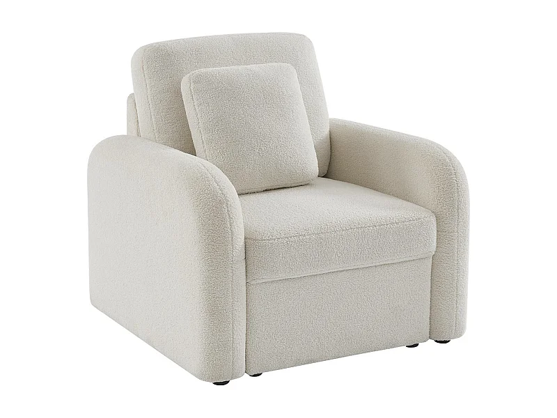 Fauteuil tissu bouclette crème. lignes arrondies. Milano. L 90 x P 85 x H 85cm