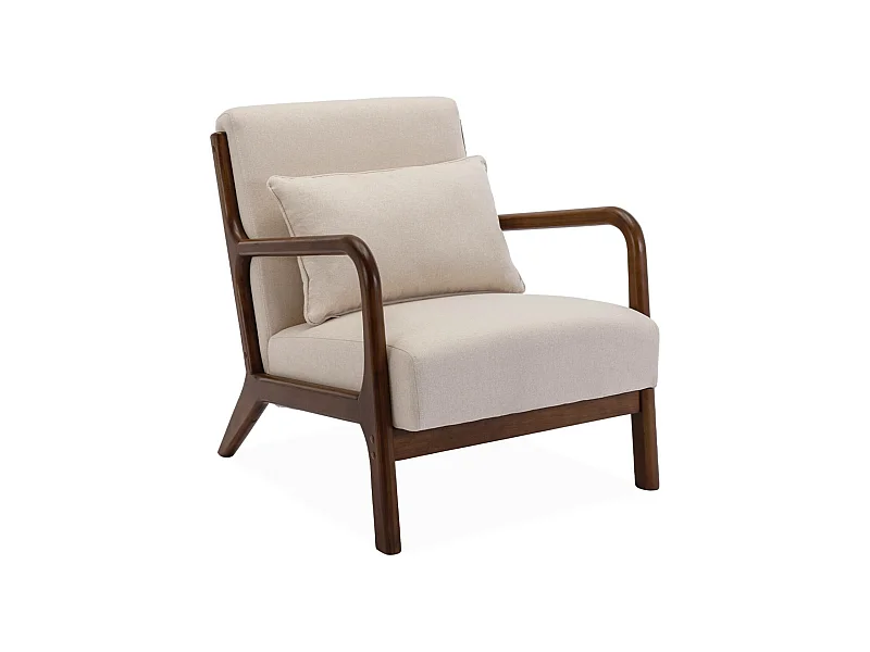 Sillón escandinavo de tela y madera de hevea beige